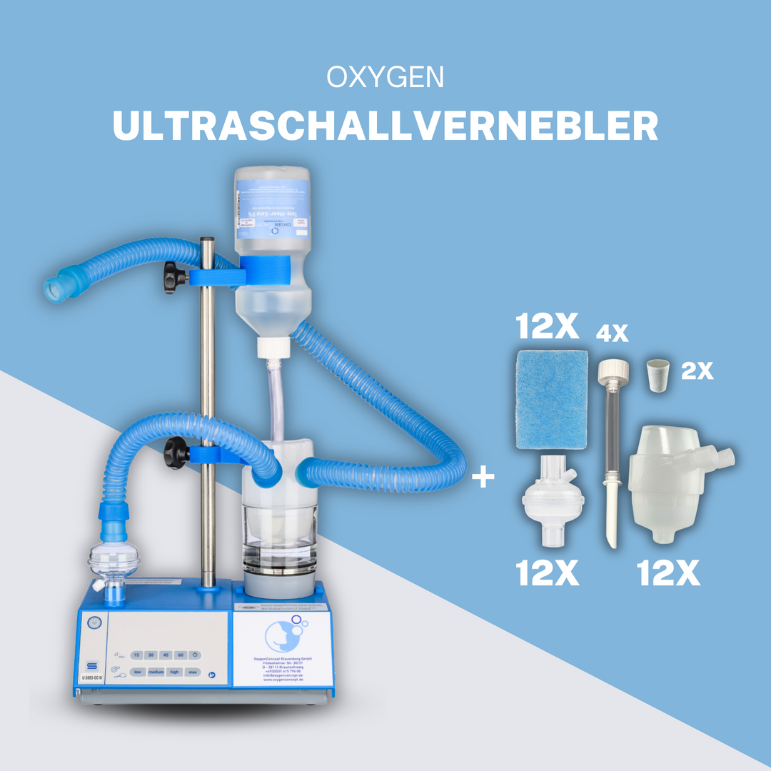 Abbildung des Ultraschallverneblers mit dem Zubehörpaket für 12 Monate